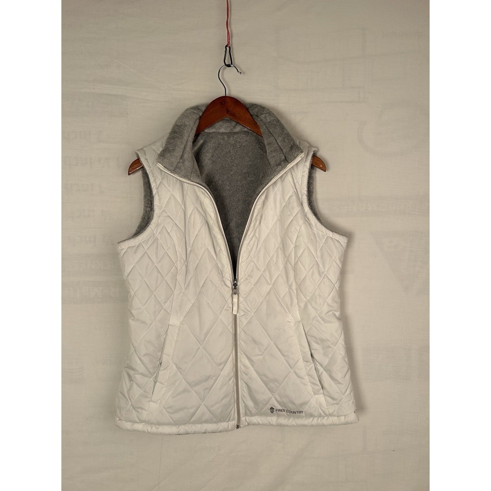 Free Country Reversible Puffer Vest Woman's Large White/Gray EC - Picture 8 of 16